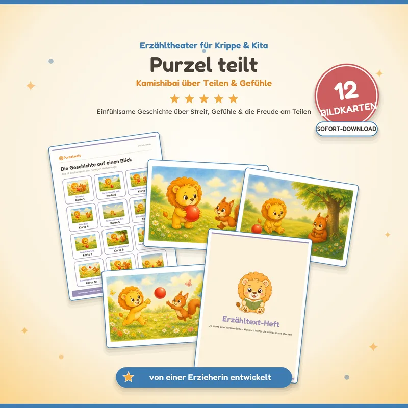 Vorschau: Kamishibai: Purzel teilt – Kita-Material zum Ausdrucken