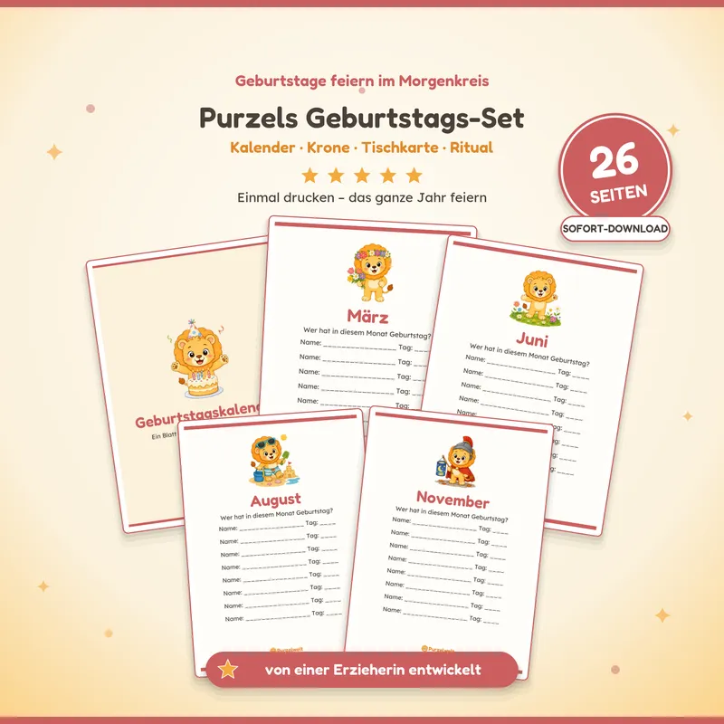Vorschau: Purzels Geburtstags-Set – Kita-Material zum Ausdrucken