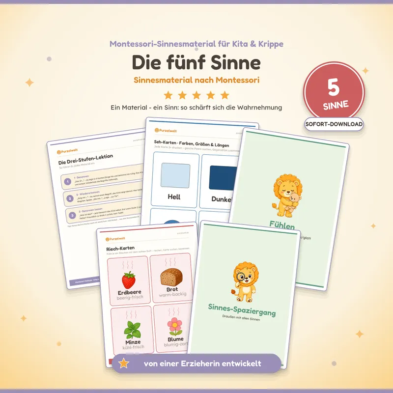 Vorschau: Sinnesmaterial-Karten (5 Sinne) – Kita-Material zum Ausdrucken